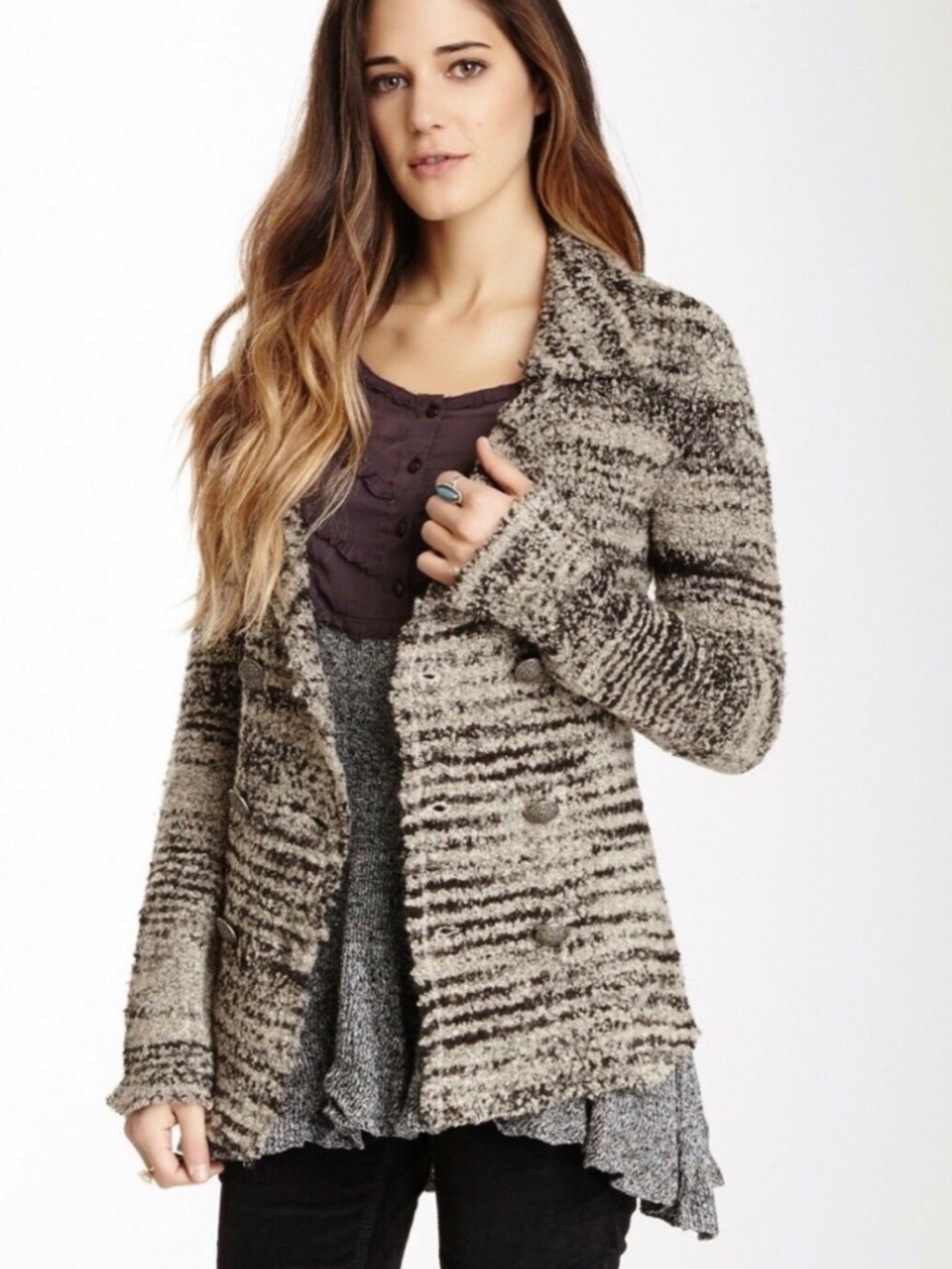 Free People zebra yarn double-breasted cardigan - Small
